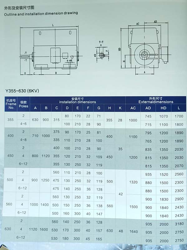 Y系列6KV高壓電機(jī)安裝尺寸表